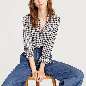 NWT J. Crew Tall classic-fit shirt in crinkle gingham, Size Tall 2, Navy/White